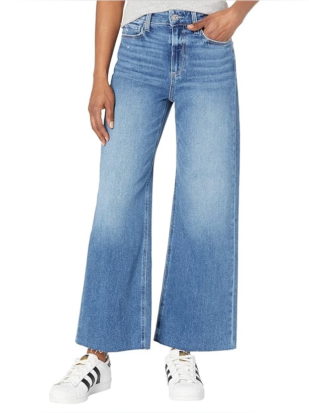 Paige Anessa Raw Hem Wide Leg Jeans Rock Show Distressed High Rise Crop Size 34